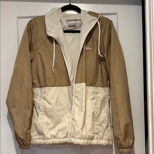 Columbia Two-Tone Tan and Cream Hooded Windbreaker Jacket